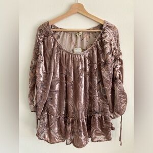 Democracy Top Velvet Tie Sleeve Floral Burnout Medium Boho Fairy Whimsigoth NWT